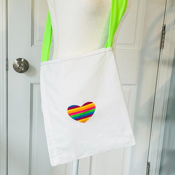 Handmade Reusable Tote with Rainbow Heart Detail - Picture 1 of 9